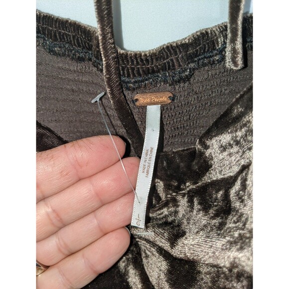 Free People Bridgette Brown Velvet Crop Top  Women's Sz L Puff Sleeve Forest - Picture 10 of 11